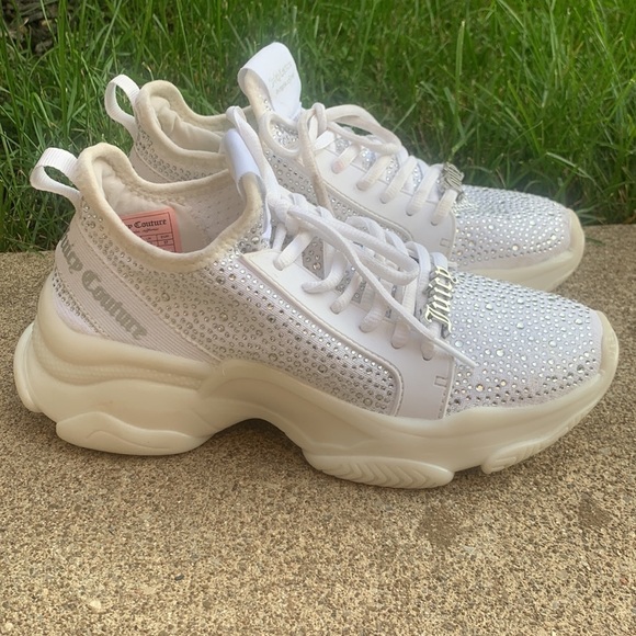 Juicy Couture Adana White Rhinestone Chunky Lace-Up Sneakers Size 6.5 - Picture 3 of 17